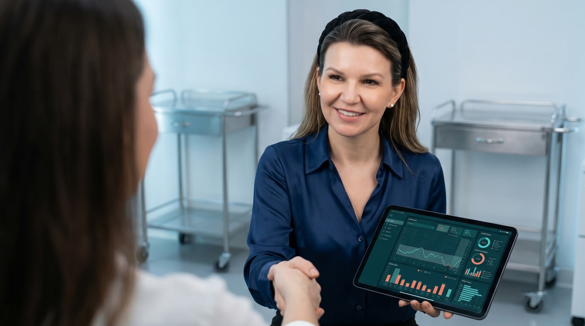 Doctor consulting with a patient in a warm, welcoming clinic environment