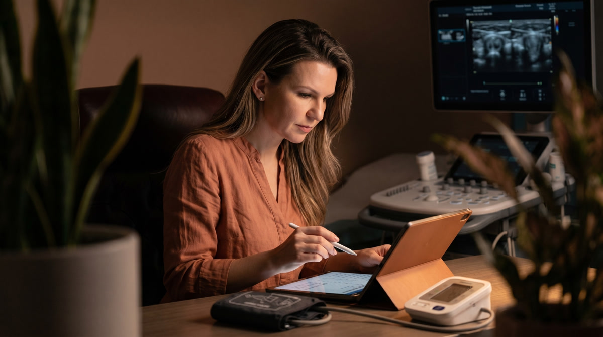 A person reviewing a wellness journal tracking morning habits and medication